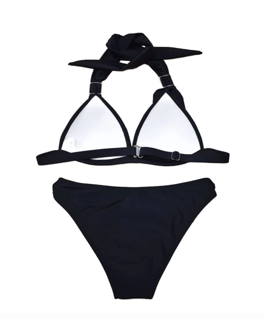 Black Brazilian Style Halter Triangle Bikini Set for Trans Women