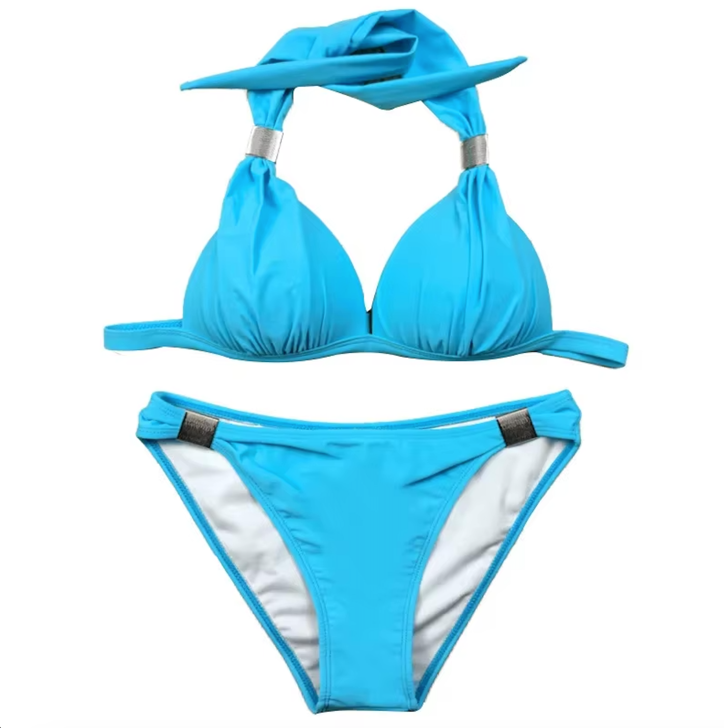 Aqua Brazilian Style Halter Triangle Bikini Set for Trans Women