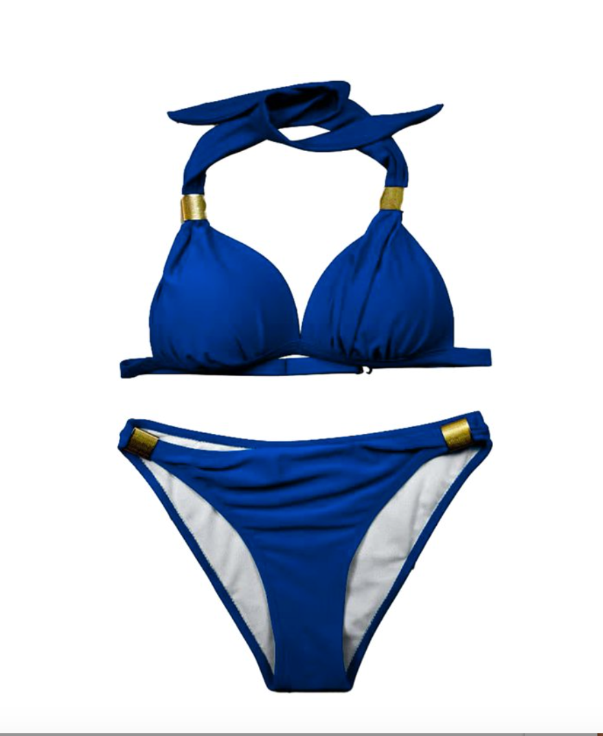 Deep Blue Brazilian Style Halter Triangle Bikini Set for Trans Women