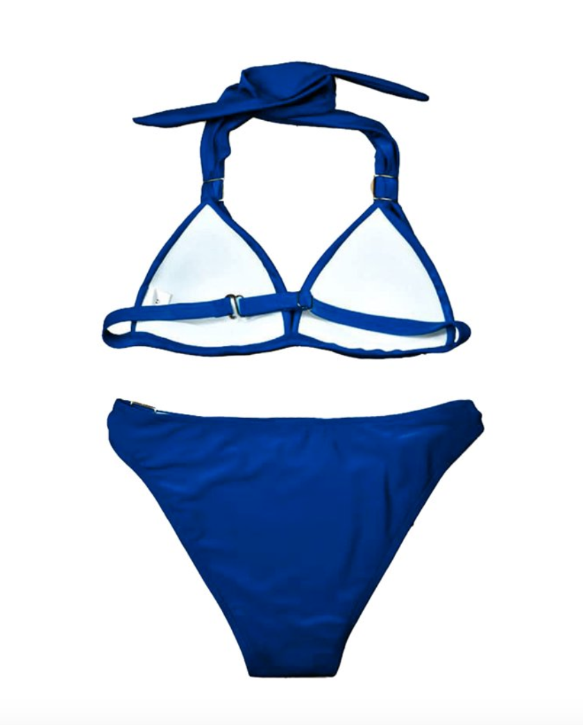 Deep Blue Brazilian Style Halter Triangle Bikini Set for Trans Women